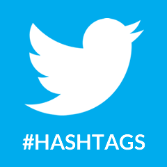 Twitter logo with the word #hashtags