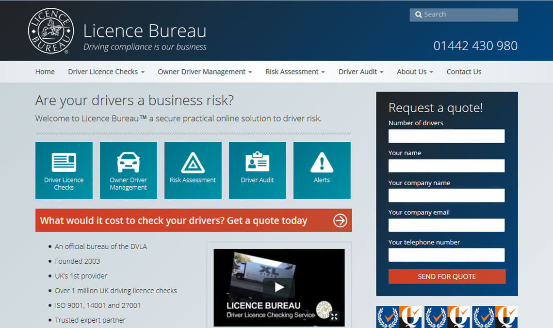 Licence Bureau desktop view