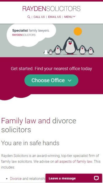 Rayden Solicitors mobile view